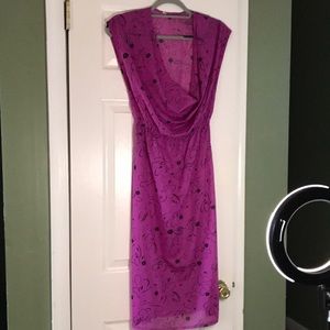 Retro 70s 80s sheer floral pattern over dress fuschia  & back size small